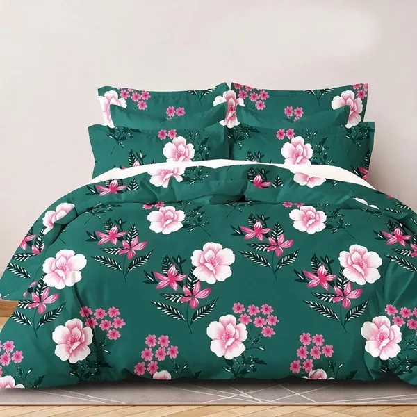 Cotton_Polyester_Blend_Teal_Floral_Print_Double_Bedsheet