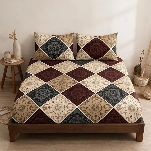 Cotton_Polyester_Blend_Multicolour_Contemporary_Geometric_Print_Fitted_Bedsheet