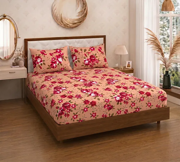 Cotton_Polyester_Blend_Multicolour_Floral_Print_Fitted_Bedsheet