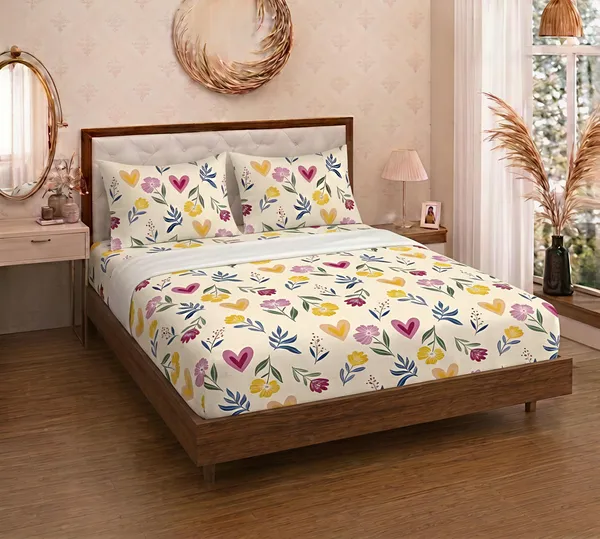Cotton_Polyester_Blend_Multicolour_Floral_Print_Fitted_Bedsheet