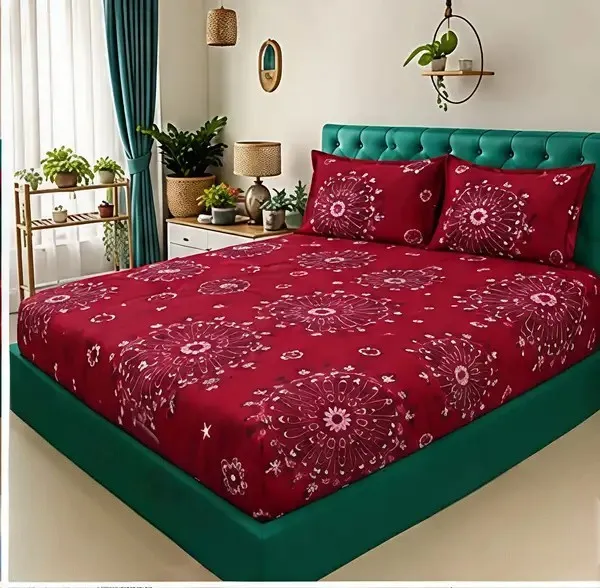Cotton_Polyester_Blend_Rose_Floral_Print_Fitted_Bedsheet