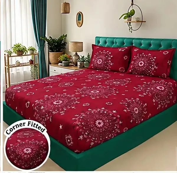 Cotton_Polyester_Blend_Rose_Floral_Print_Fitted_Bedsheet