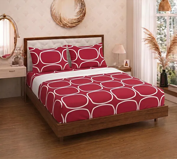 Cotton_Polyester_Blend_Red_Geometric_Print_Fitted_Bedsheet