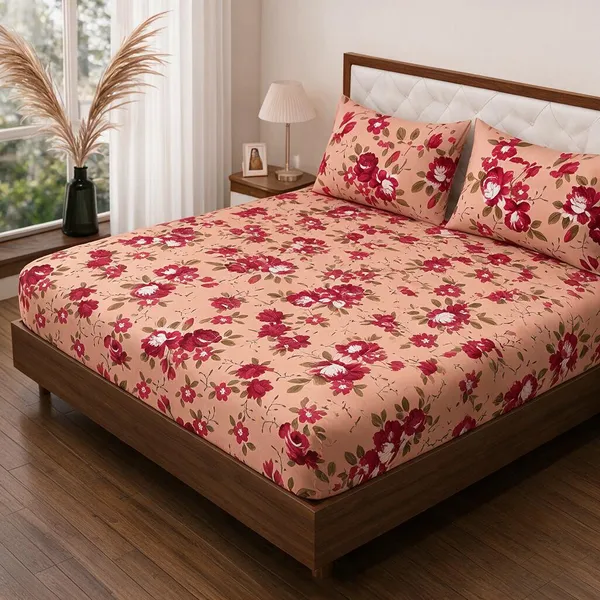 Cotton_Polyester_Blend_Multicolour_Floral_Print_Fitted_Bedsheet
