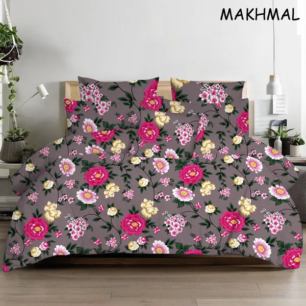 Grey_Floral_Print_Double_Bedsheet