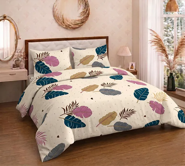Cotton_Polyester_Blend_Botanical_Leaf_Print_Flat_Double_Bedsheet