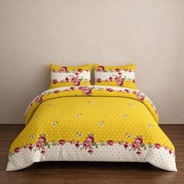 Cotton_Polyester_Blend_Yellow_Floral_Border_Print_Double_Bedsheet