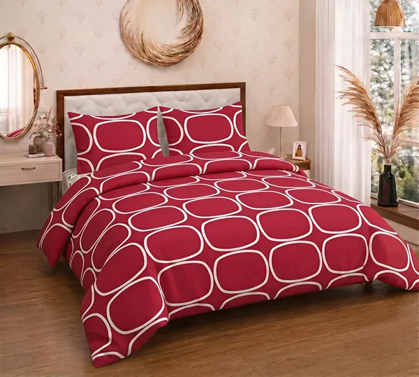 Cotton_Polyester_Blend_Red_Geometric_Round_Print_Double_Bedsheet