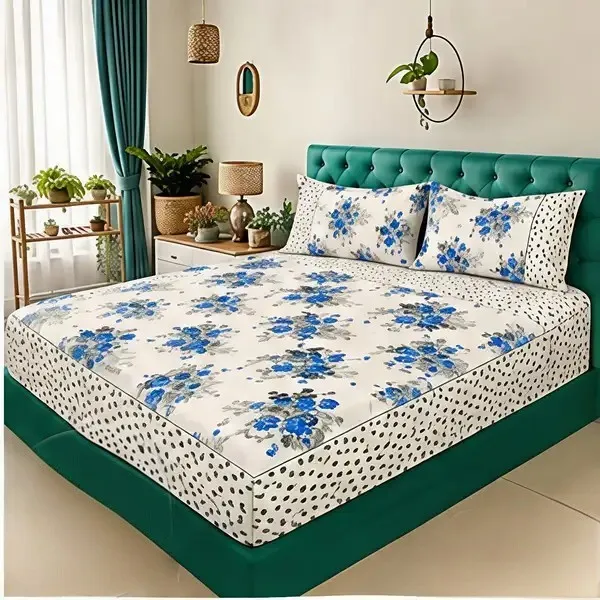 Cotton_Polyester_Blend_White_Floral_Print_Corner_Fitted_Bedsheet