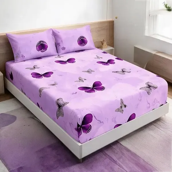 Cotton_Polyester_Blend_Purple_Butterfly_Print_Fitted_Bedsheet