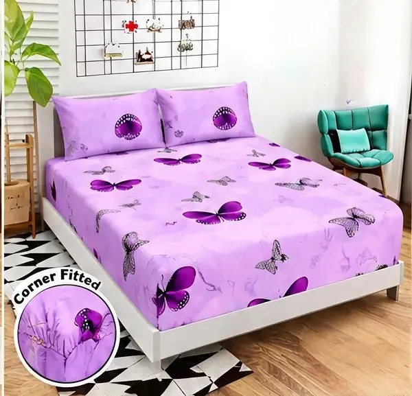 Cotton_Polyester_Blend_Purple_Butterfly_Print_Fitted_Bedsheet