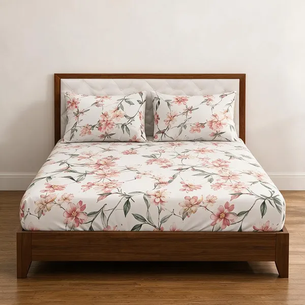 Cotton_Polyester_Blend_White_Floral_Print_Fitted_Bedsheet