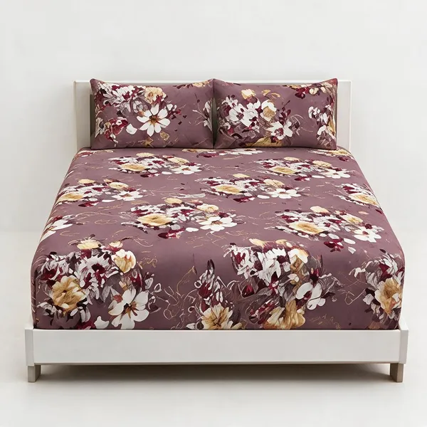 Cotton_Polyester_Blend_Mauve_Floral_Print_Fitted_Bedsheet