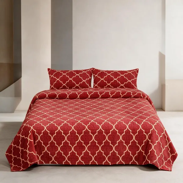 Cotton_Polyester_Blend_Red_Geometric_Lattice_Print_Double_Bedsheet