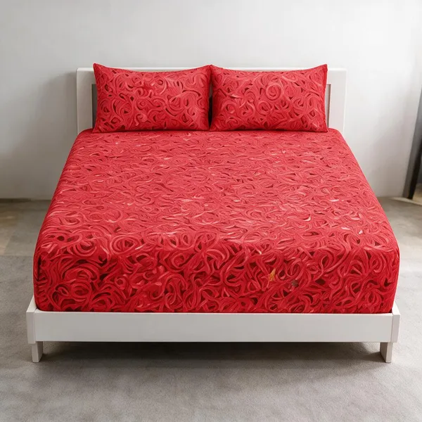 Cotton_Polyester_Blend_Red_Floral_Print_Fitted_Bedsheet