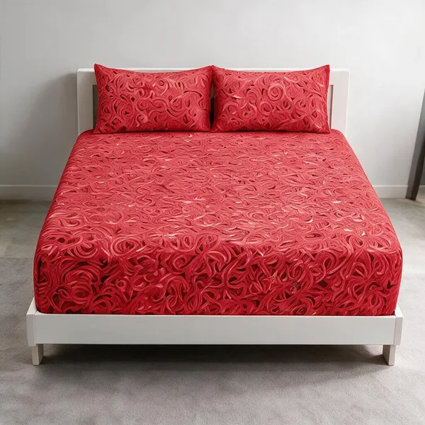 Cotton_Polyester_Blend_Red_Floral_Print_Fitted_Bedsheet