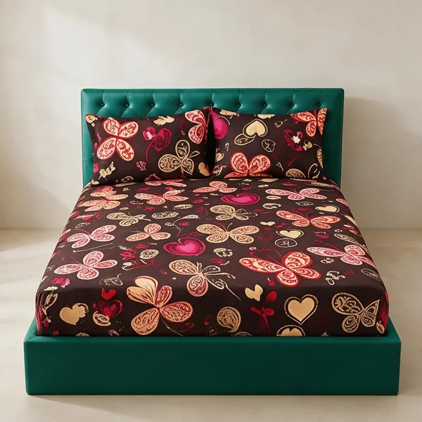 Cotton_Polyester_Blend_Black_Butterfly_Print_Fitted_Bedsheet