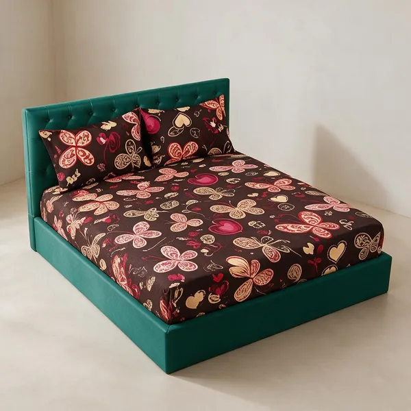 Cotton_Polyester_Blend_Black_Butterfly_Print_Fitted_Bedsheet