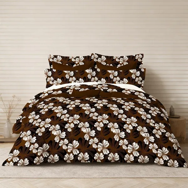 Cotton_Polyester_Blend_Brown_Floral_Print_Double_Bedsheet