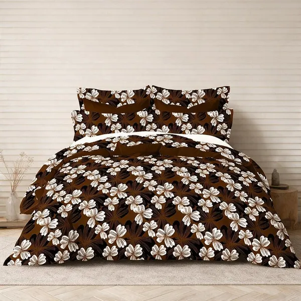 Cotton_Polyester_Blend_Brown_Floral_Print_Double_Bedsheet