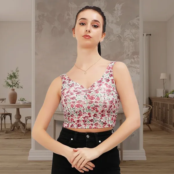 Floral_Crop_Top_|_Blend_Sleeveless_V-Neck_Top_|_Stylish_Summer_Wear_|_Printed_Western_Top