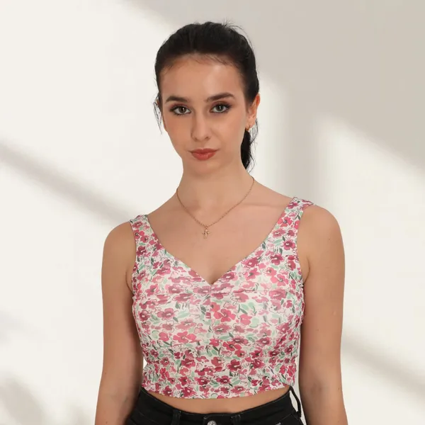 Floral_Crop_Top_|_Blend_Sleeveless_V-Neck_Top_|_Stylish_Summer_Wear_|_Printed_Western_Top