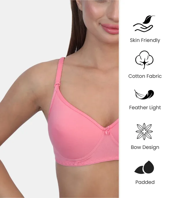 Pc_Interlock_Fabric_Full_Coverage_Padded_Non-Wired_Adjustable_&_Removable_Straps_Tshirt_Bra,_B_Cup