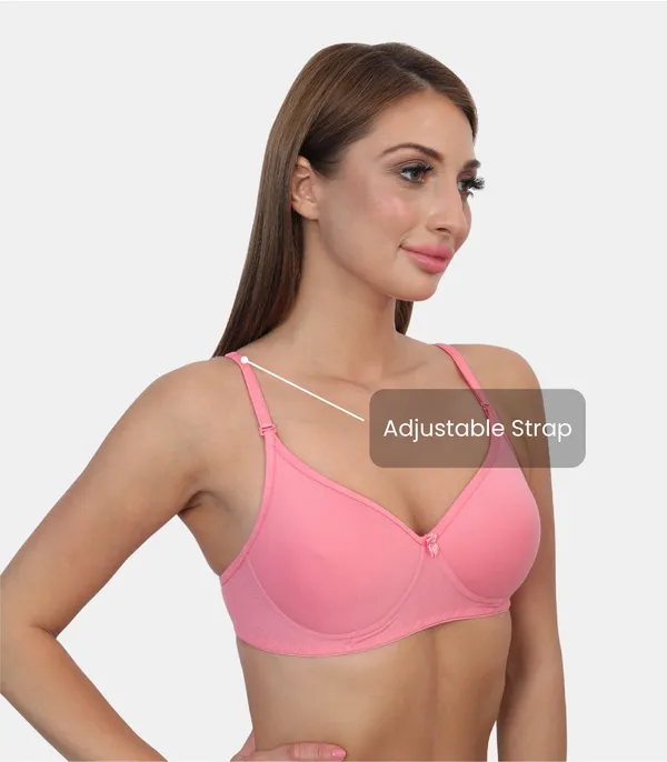 Pc_Interlock_Fabric_Full_Coverage_Padded_Non-Wired_Adjustable_&_Removable_Straps_Tshirt_Bra,_B_Cup