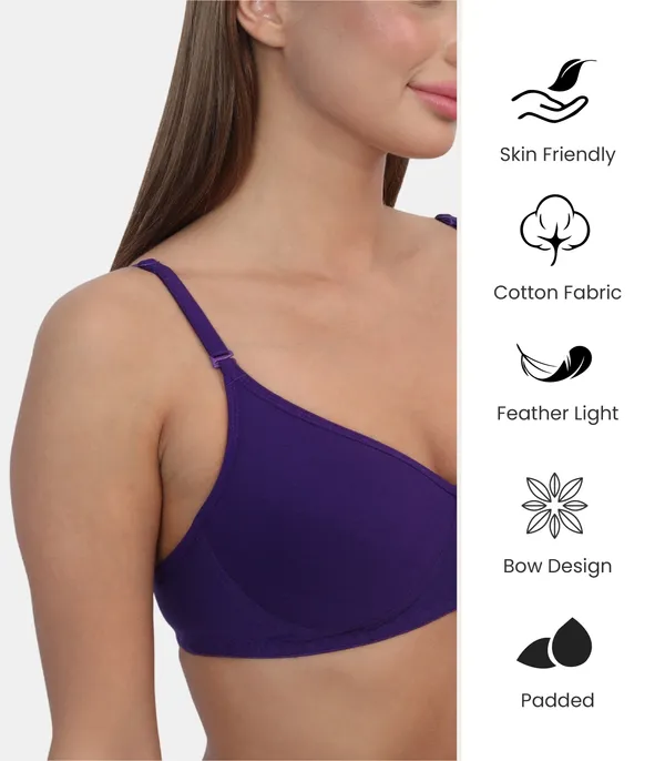Pc_Interlock_Fabric_Full_Coverage_Padded_Non-Wired_Adjustable_&_Removable_Straps_Tshirt_Bra,_B_Cup