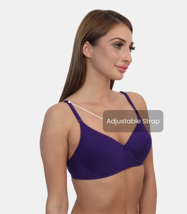 Pc_Interlock_Fabric_Full_Coverage_Padded_Non-Wired_Adjustable_&_Removable_Straps_Tshirt_Bra,_B_Cup