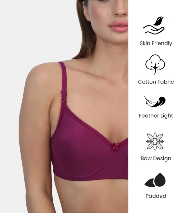 PC_Interlock_Fabric_Full_Coverage_Padded_Non-Wired_Adjustable_&_Removable_Straps_Tshirt_Bra,_B_Cup