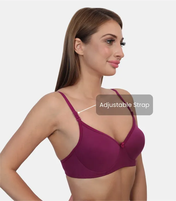 PC_Interlock_Fabric_Full_Coverage_Padded_Non-Wired_Adjustable_&_Removable_Straps_Tshirt_Bra,_B_Cup