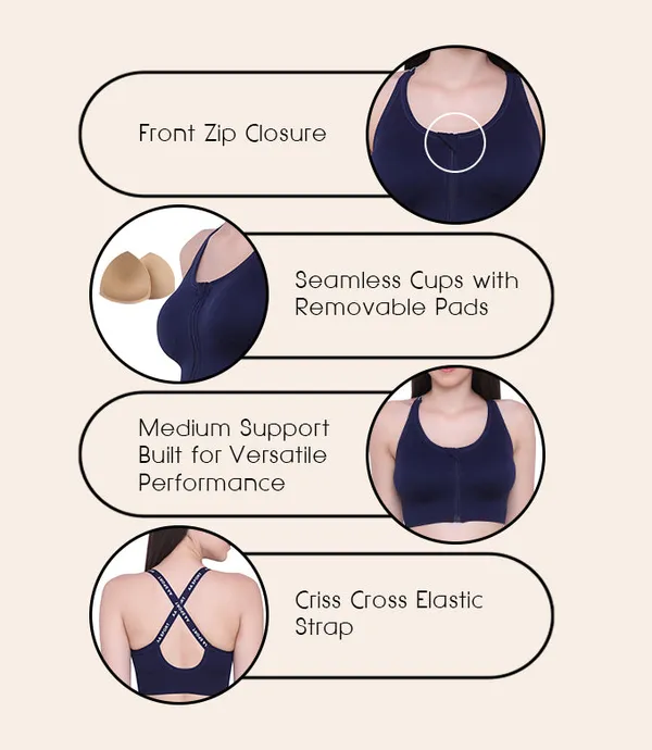 Womens_Zipper_Front_Sports_Bra_Padded_Wire_Free_Full_Coverage_Yoga_Running_Gym_Wear_With_Criss