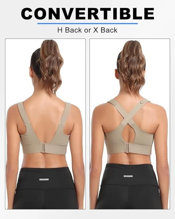 Padded_High_Impact_Front_Zip_Compression_Sports_Bra_Criss_Cross_Back_Adjustable_Velcro_Strap