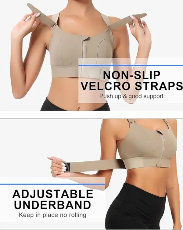 Padded_High_Impact_Front_Zip_Compression_Sports_Bra_Criss_Cross_Back_Adjustable_Velcro_Strap