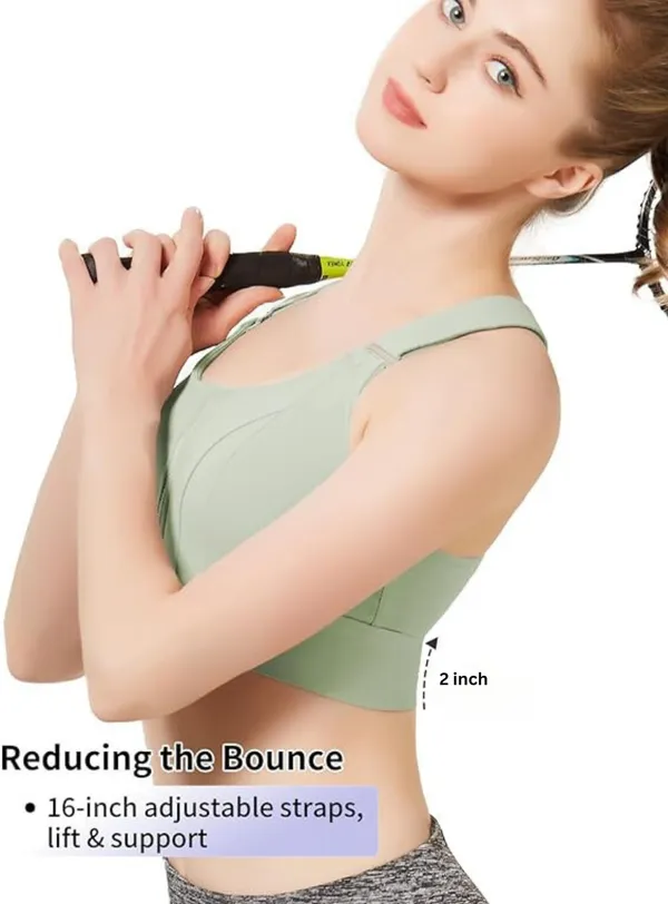 Padded_High_Impact_Front_Zip_Compression_Sports_Bra_Criss_Cross_Back_Adjustable_Velcro_Strap