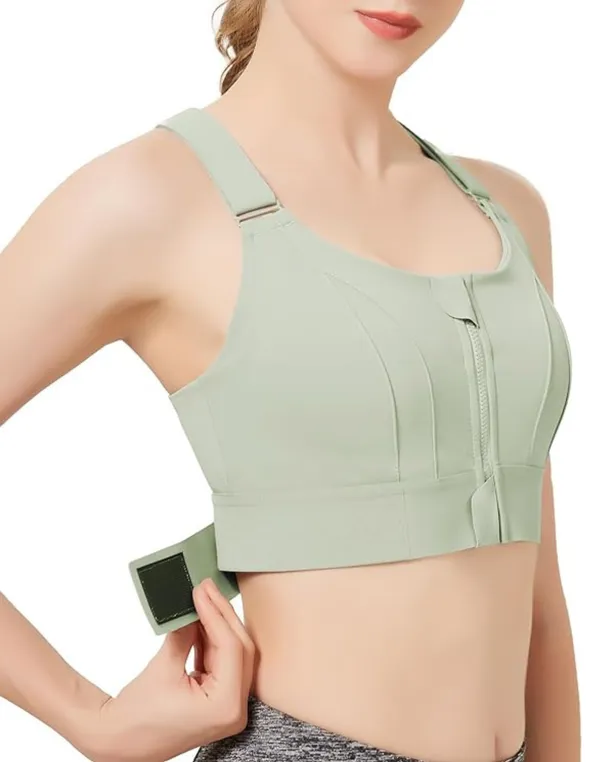 Padded_High_Impact_Front_Zip_Compression_Sports_Bra_Criss_Cross_Back_Adjustable_Velcro_Strap