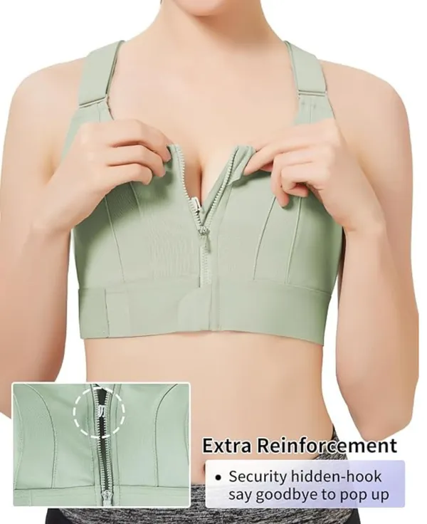 Padded_High_Impact_Front_Zip_Compression_Sports_Bra_Criss_Cross_Back_Adjustable_Velcro_Strap