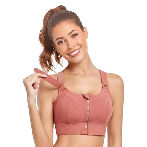 Padded_High_Impact_Front_Zip_Compression_Sports_Bra_Criss_Cross_Back_Adjustable_Velcro_Strap