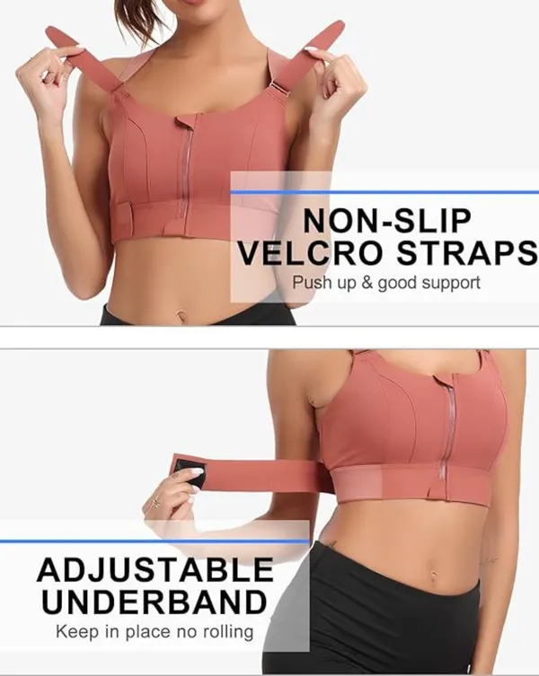 Padded_High_Impact_Front_Zip_Compression_Sports_Bra_Criss_Cross_Back_Adjustable_Velcro_Strap