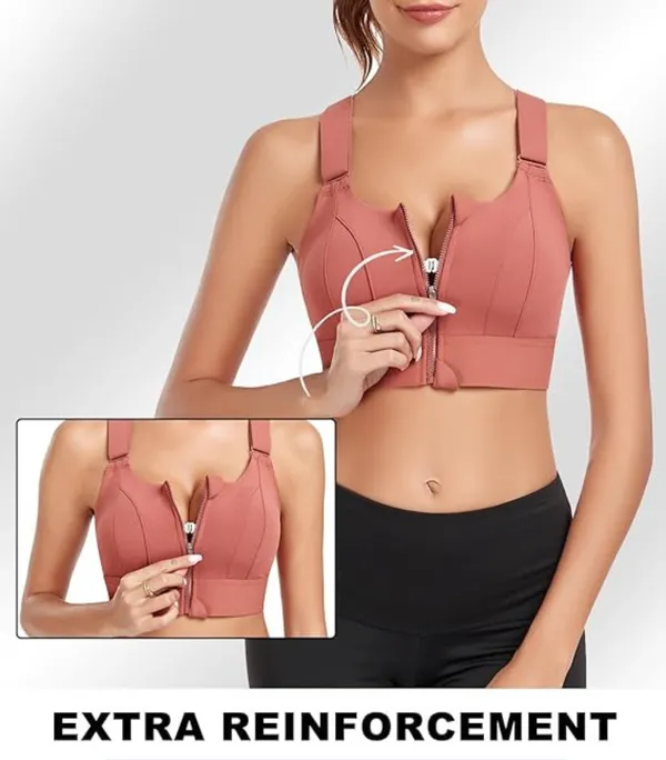 Padded_High_Impact_Front_Zip_Compression_Sports_Bra_Criss_Cross_Back_Adjustable_Velcro_Strap