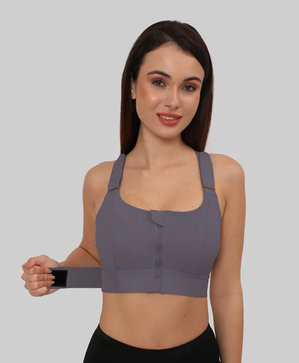Padded_High_Impact_Front_Zip_Compression_Sports_Bra_Criss_Cross_Back_Adjustable_Velcro_Strap