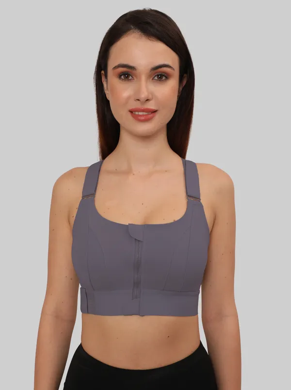 Padded_High_Impact_Front_Zip_Compression_Sports_Bra_Criss_Cross_Back_Adjustable_Velcro_Strap