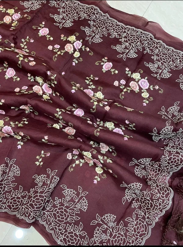 Maroon_Embroidery_Organza_Saree_With_Blouse_Piece_For_Women