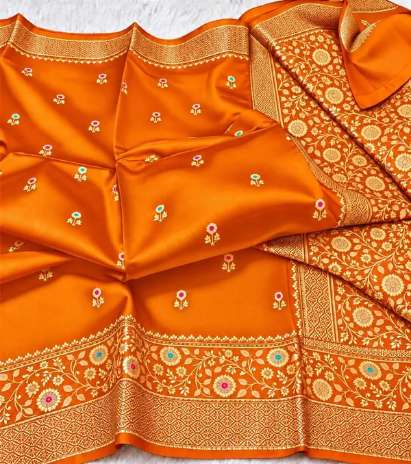 Orange_Organza_Saree_With_Blouse_Piece_For_Women