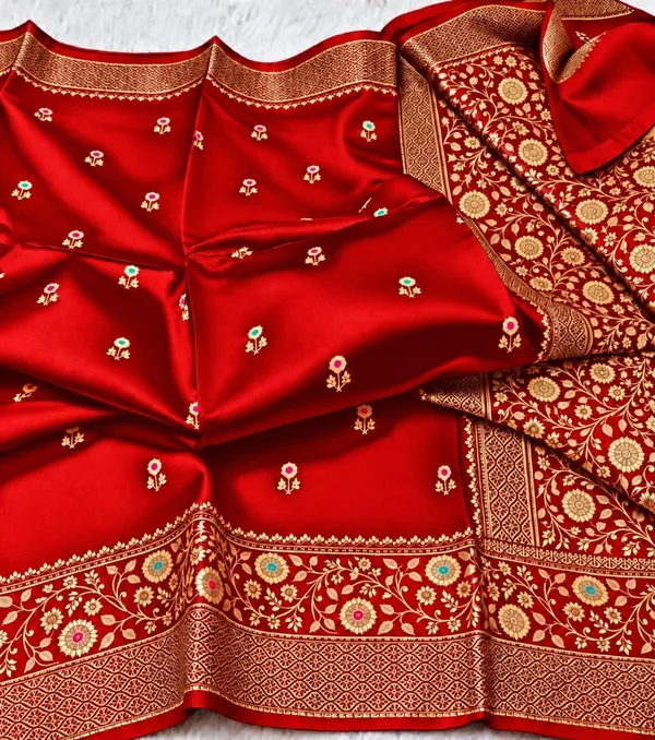 Red_Organza_Saree_With_Blouse_Piece_For_Women