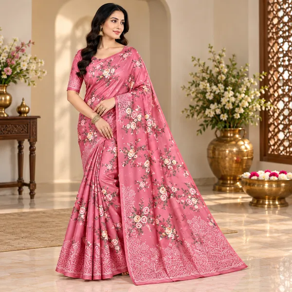 Pink_Embroidery_Organza_Saree_With_Blouse_Piece_For_Women