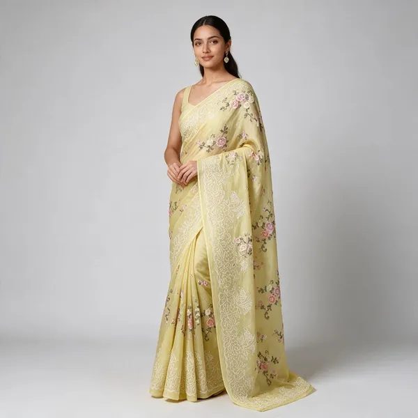 Olive_Green_Embroidery_Organza_Saree_With_Blouse_Piece_For_Women