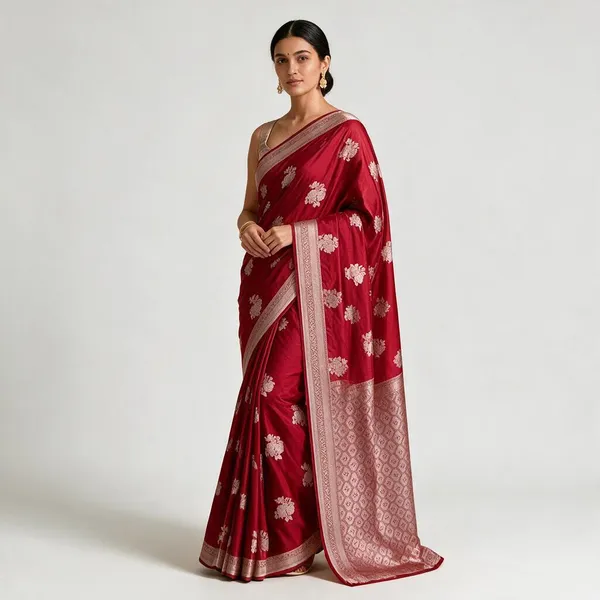 Red_Mashru_Silk_Saree_With_Blouse_Piece_For_Women