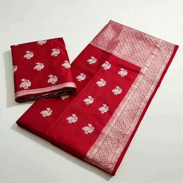 Red_Mashru_Silk_Saree_With_Blouse_Piece_For_Women